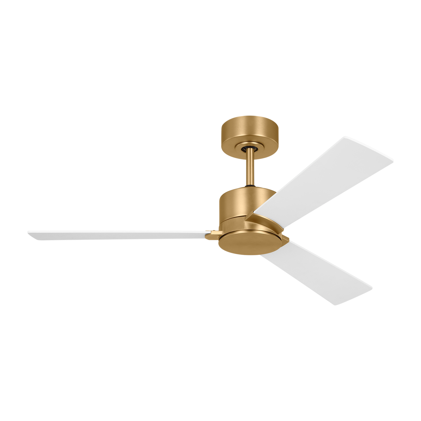 Rozzen 44-inch indoor/outdoor ceiling fan in Burnished Brass with Matte White blades and Handheld 6-speed reversing and dimming remote included
