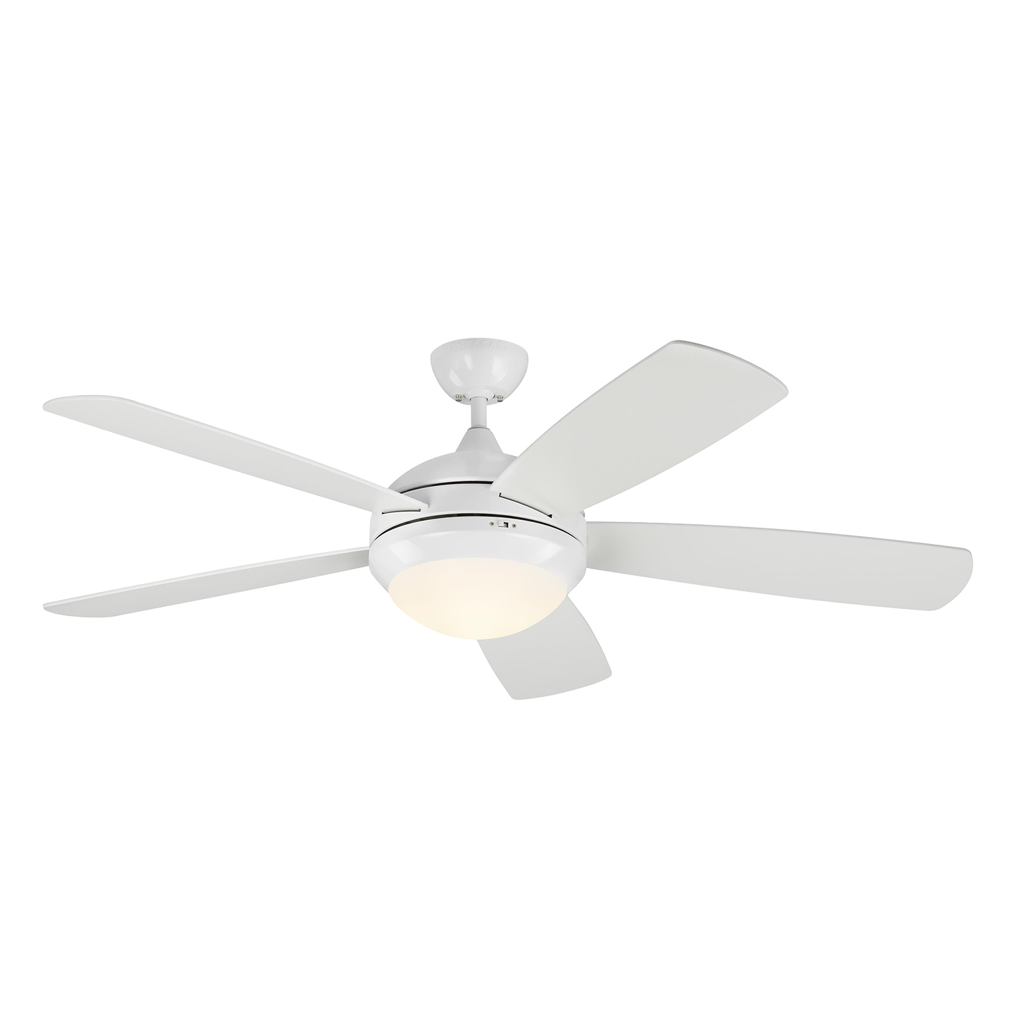 Discus Smart 52-inch indoor 5-blade smart ceiling fan in matte white finish with energy-efficient reversible DC motor, remote control, integrated LED light kit included and compatible with Alexa, Google Home, and Bond Home Action