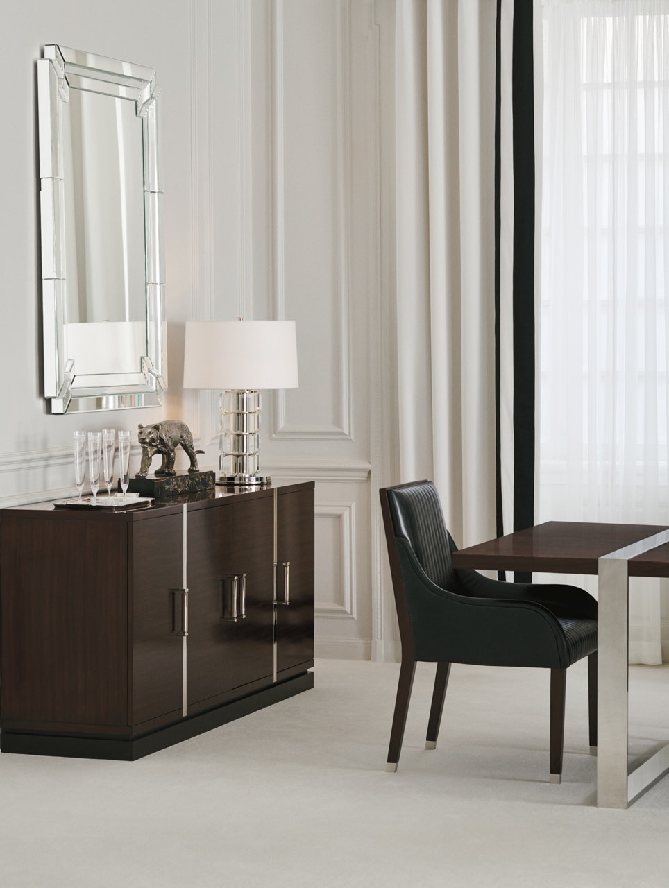 Brookings Large Table Lamp in Crystal and Polished Nickel with White Paper Shade