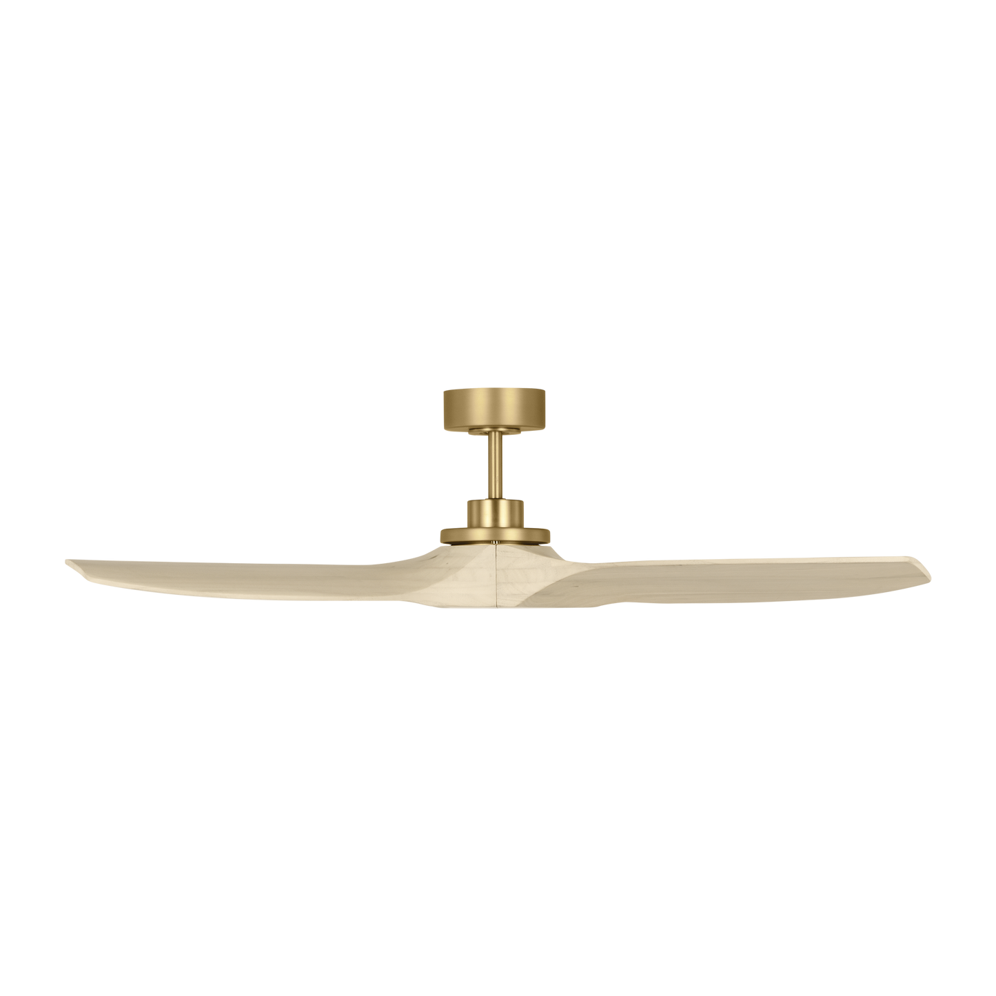 Collins 52-inch indoor/outdoor smart ceiling fan in burnished brass finish with washed white oak blades, handheld remote control, and compatible with Alexa, Google Home, and Bond Home Action