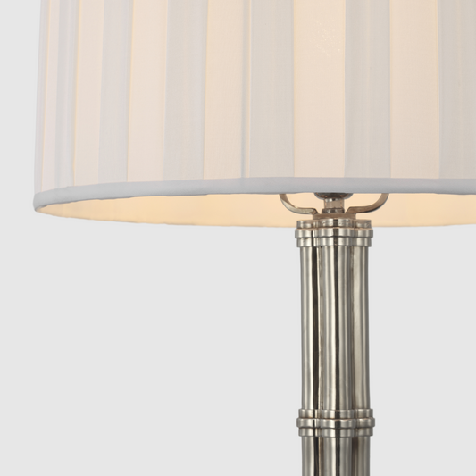 Downing Large Table Lamp in Butler's Silver with Silk Box Pleat Shade