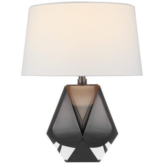 Gemma Small Table Lamp in Smoked Glass with Linen Shade