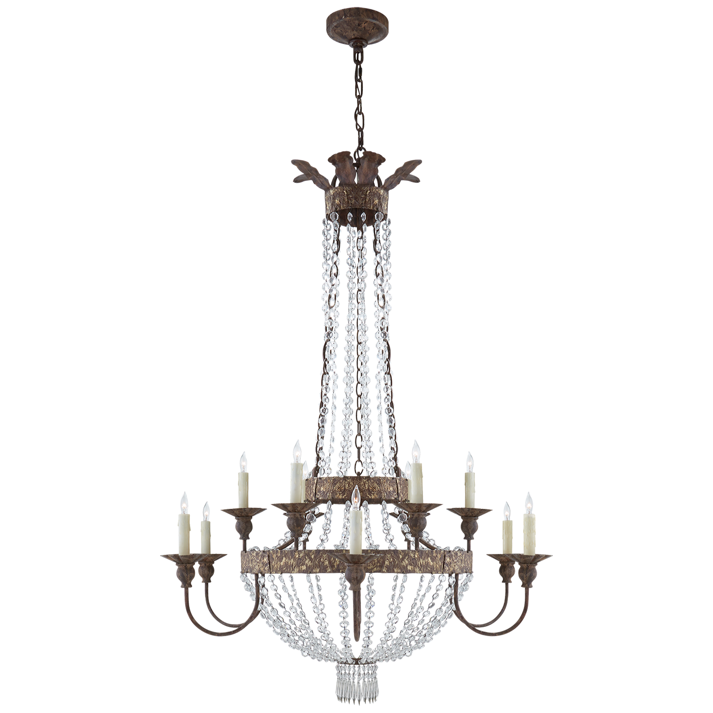 Lyon Large Chandelier in Antique Gild and Polychrome with Crystal
