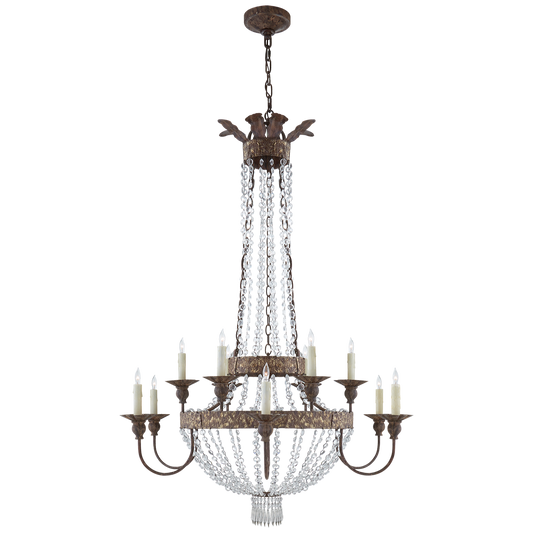 Lyon Large Chandelier in Antique Gild and Polychrome with Crystal