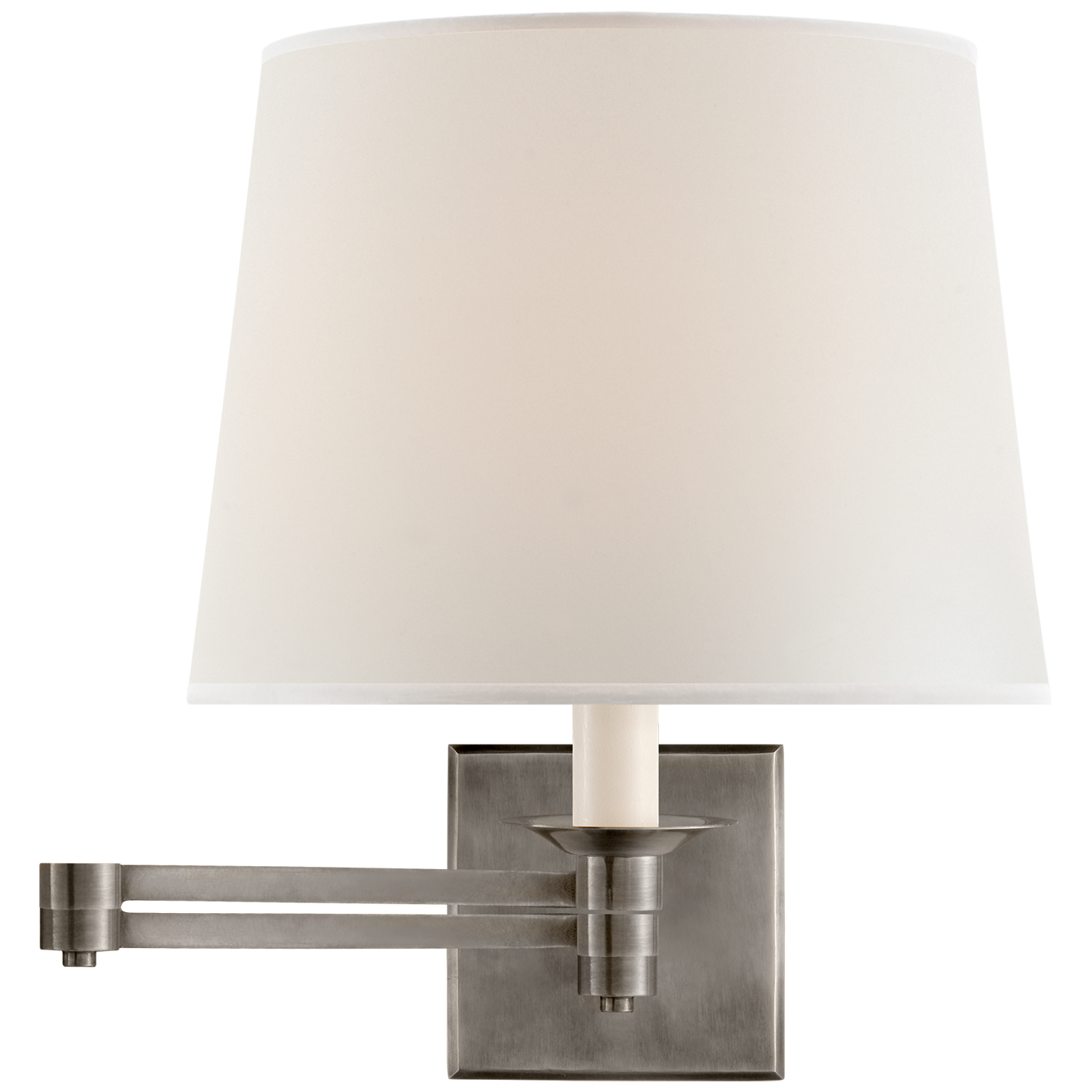 Evans Swing Arm Sconce in Antique Nickel with Percale Shade