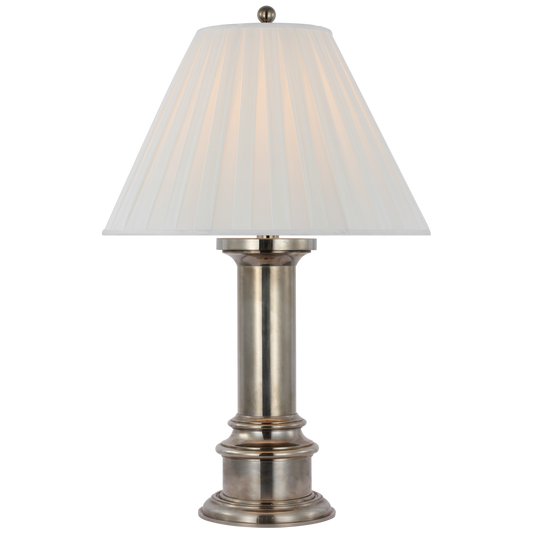 Hammett Large Table Lamp in Butler's Silver with Silk Box Pleat Shade