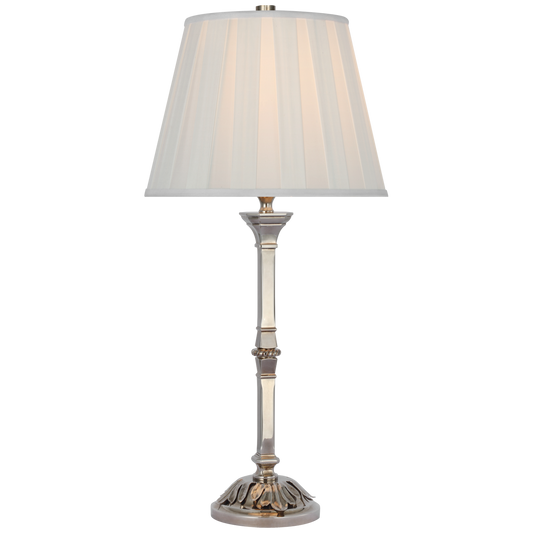 Doris Medium Table Lamp in Butler's Silver with Silk Box Pleat Shade
