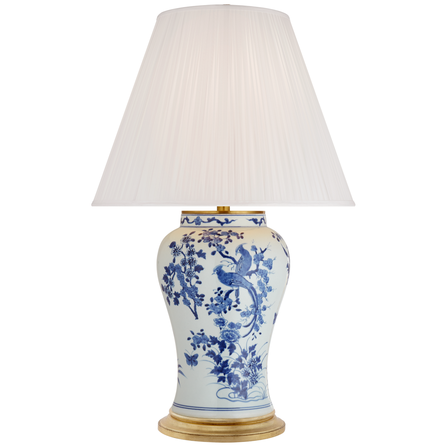 Blythe Medium Table Lamp in Blue and White Porcelain with Silk Pleated Shade