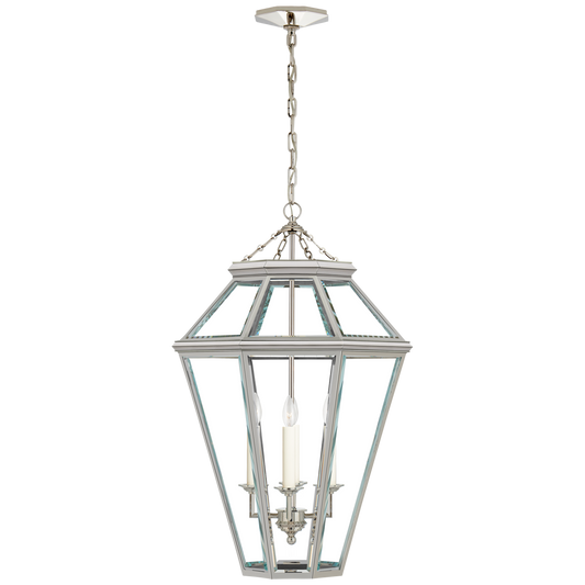 Edmund Medium Lantern in Polished Nickel with Clear Beveled Glass