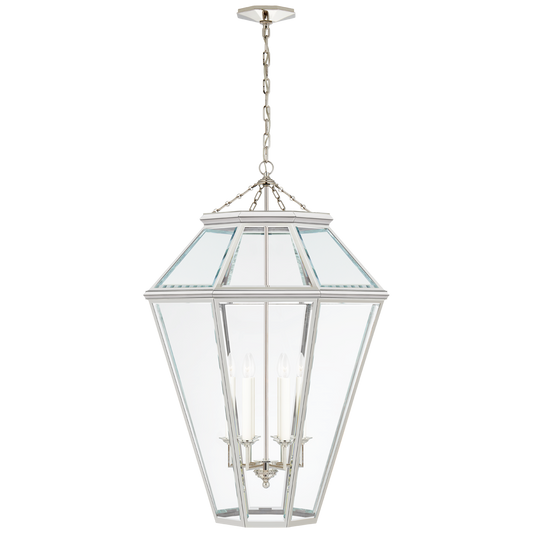 Edmund Large Lantern in Polished Nickel with Clear Beveled Glass