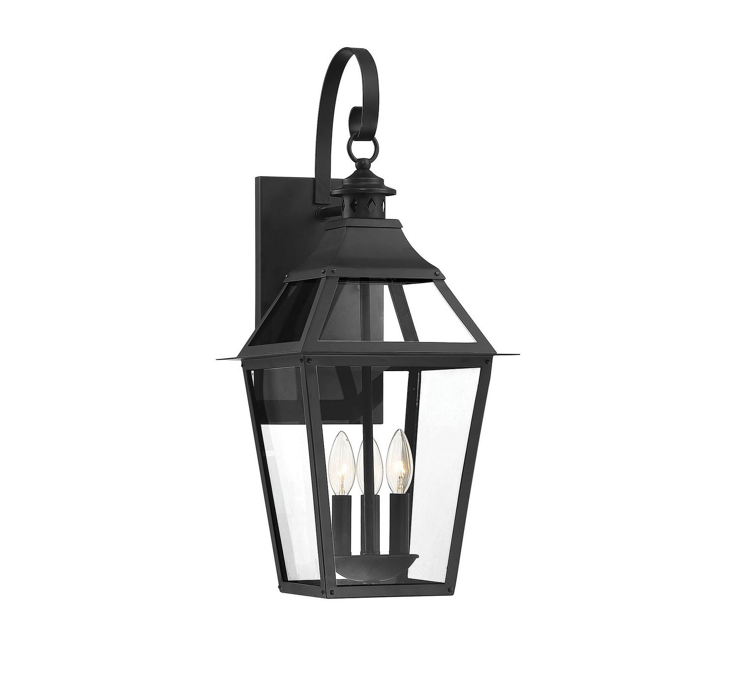 Jackson Three Light Outdoor Wall Sconce in Black w/Gold Highlights