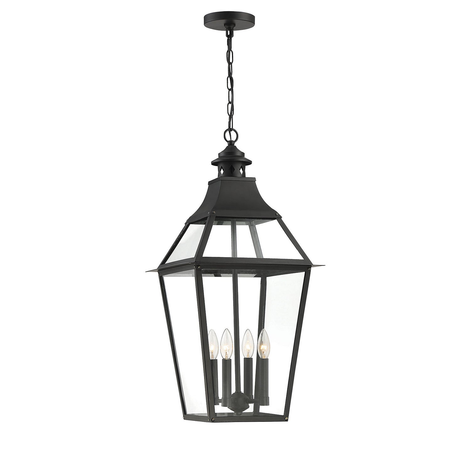 Jackson Four Light Outdoor Pendant in Black w/Gold Highlights