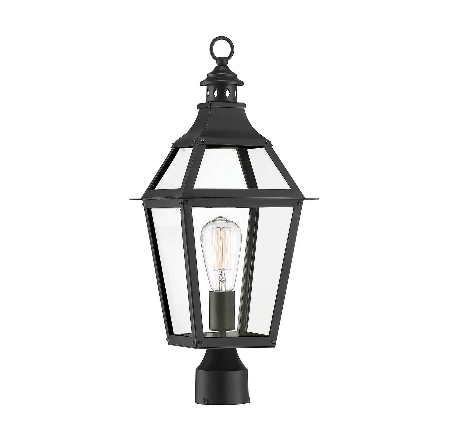 Jackson One Light Post Lantern in Black with Gold Highlights