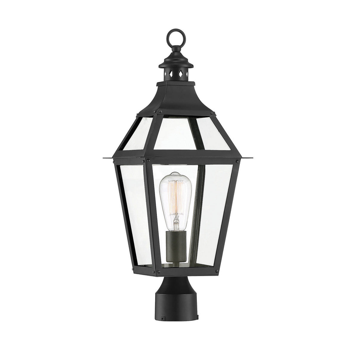 Jackson One Light Post Lantern in Black w/Gold Highlights