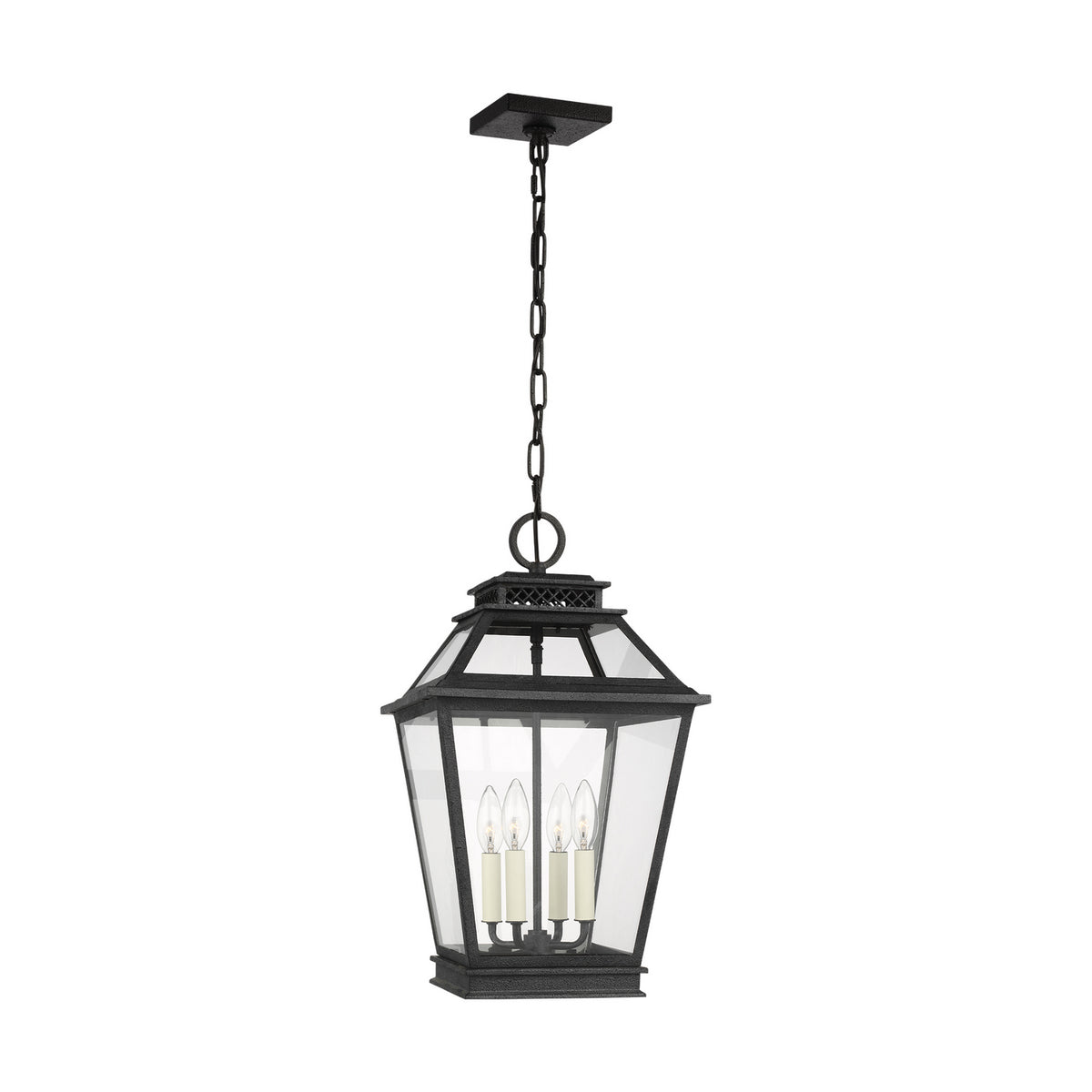 Lanterne suspendue Falmouth à quatre lumières en zinc vieilli foncé