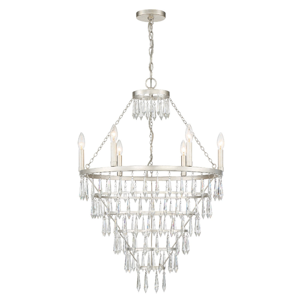 Lucille Six Light Chandelier in Antique Silver