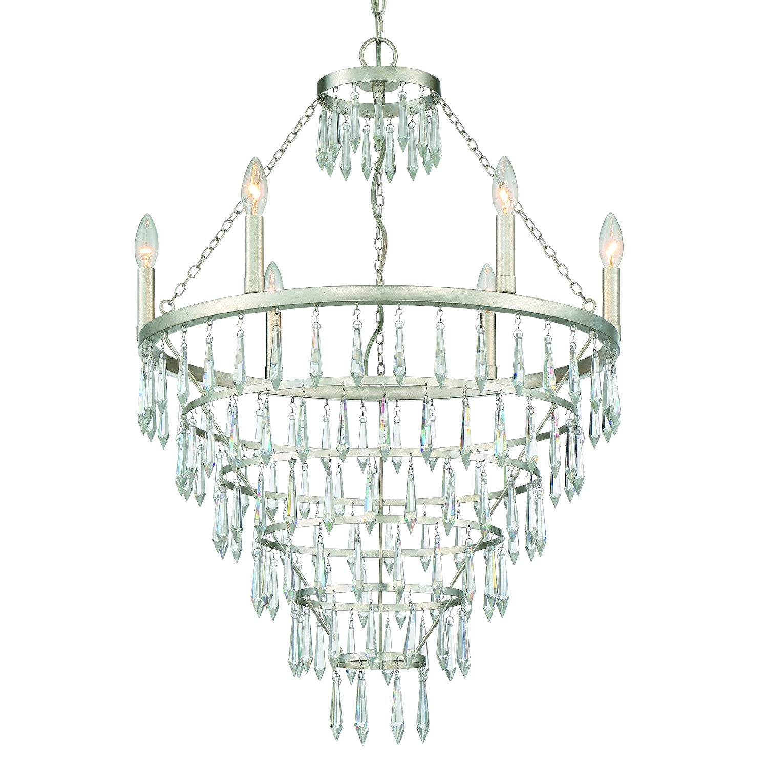 Lucille Six Light Chandelier in Antique Silver