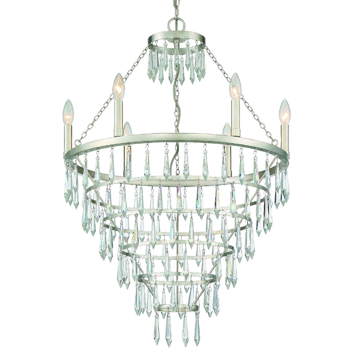 Lustre Lucille à six lumières en argent antique