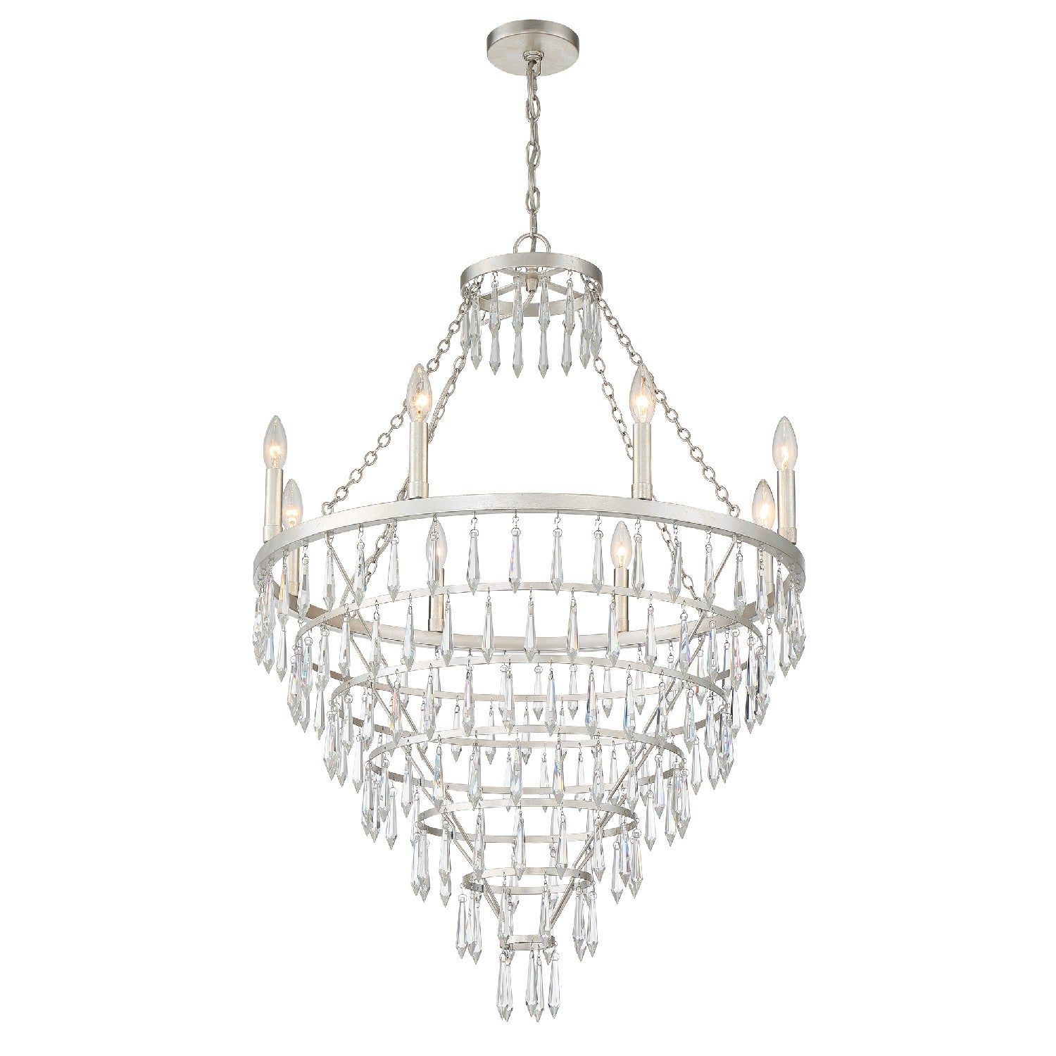 Lucille Eight Light Chandelier in Antique Silver