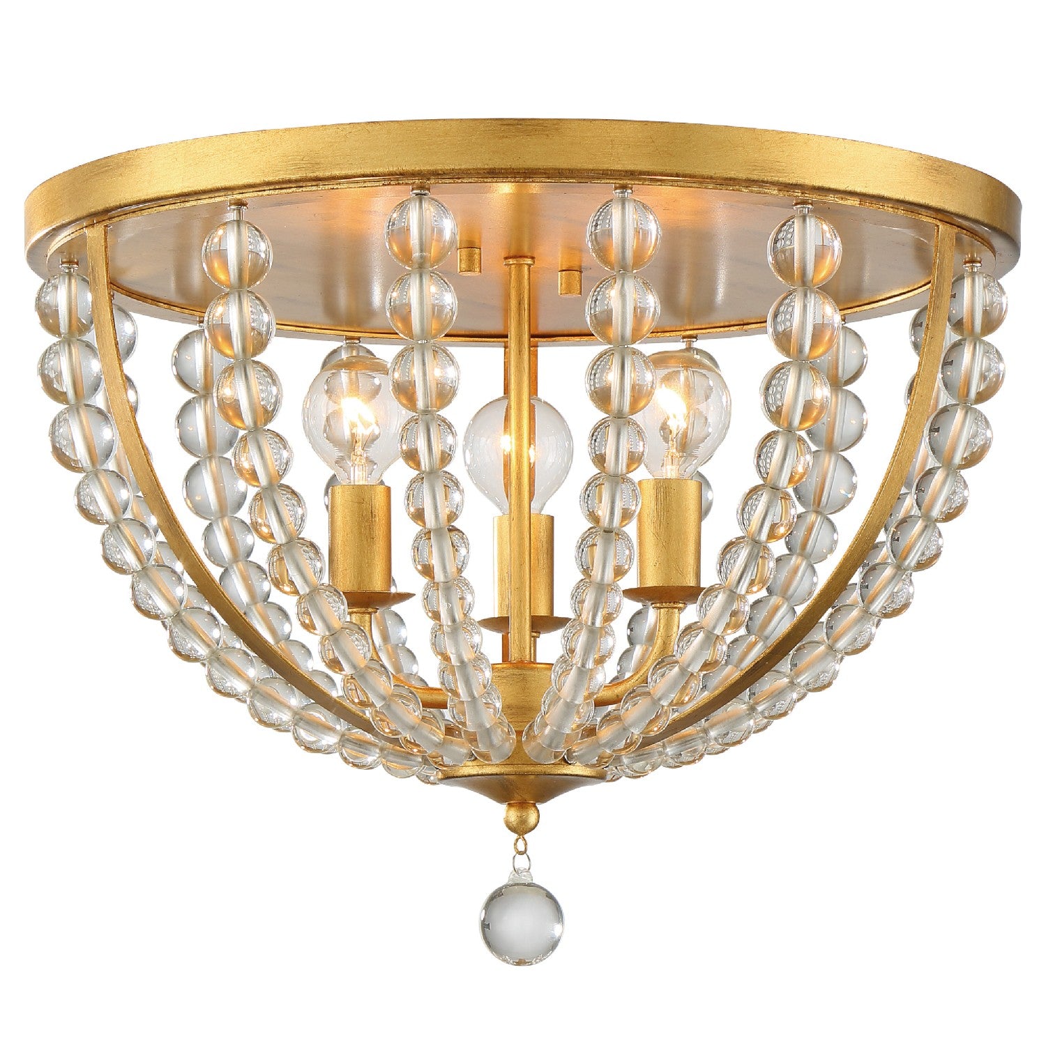 Roxy Three Light Flush Mount in Antique Gold