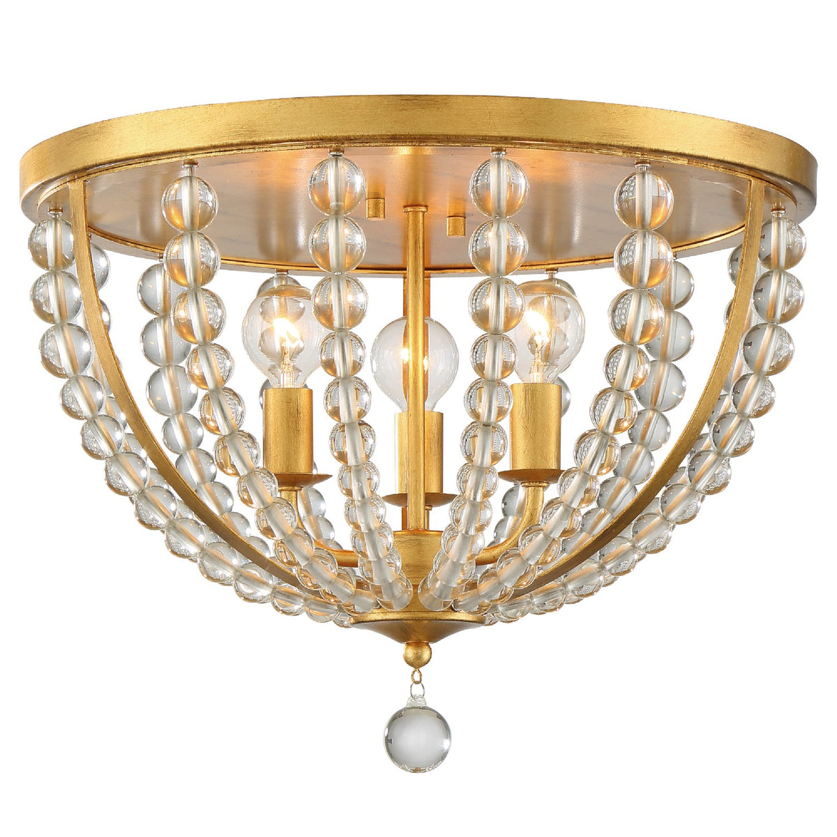 Roxy Three Light Flush Mount in Antique Gold