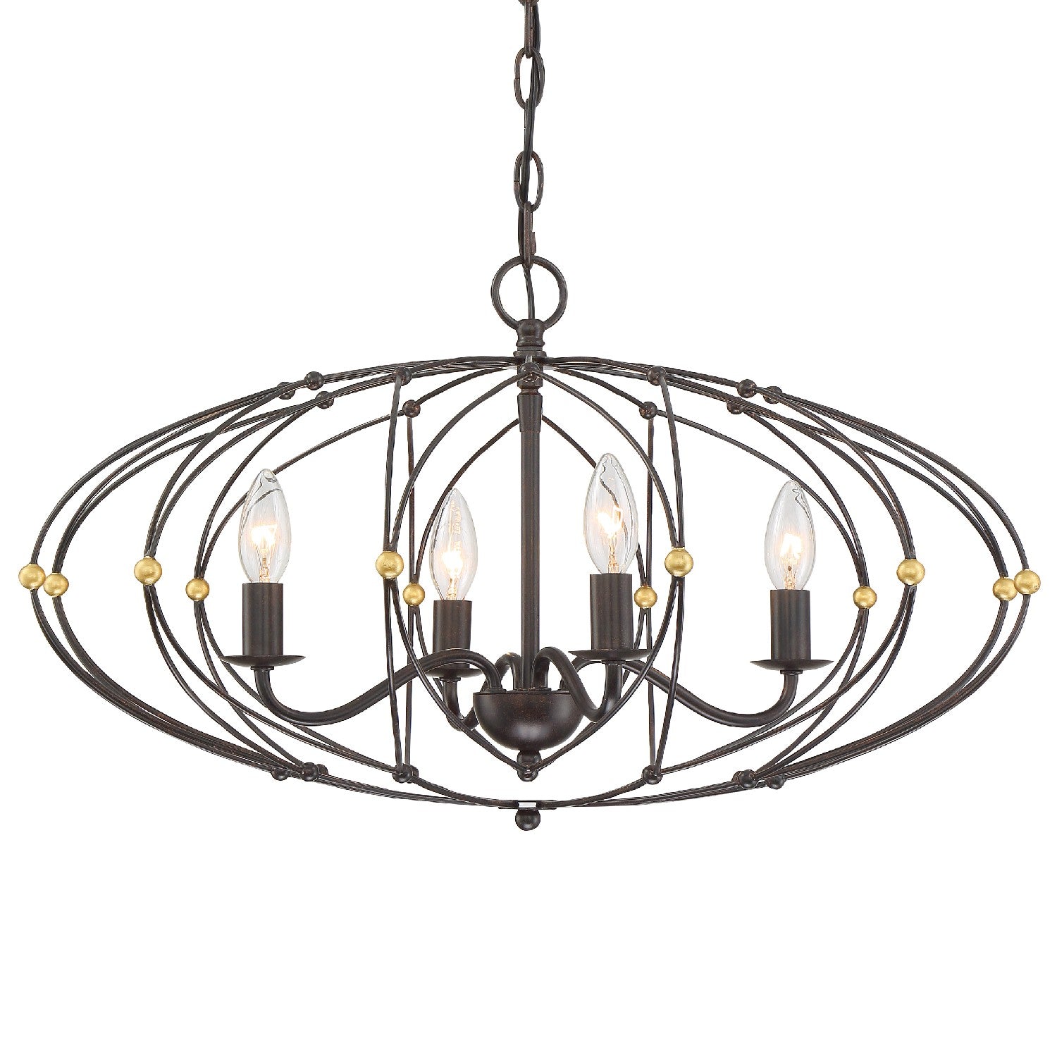 Zucca Four Light Chandelier in English Bronze + Antique Gold