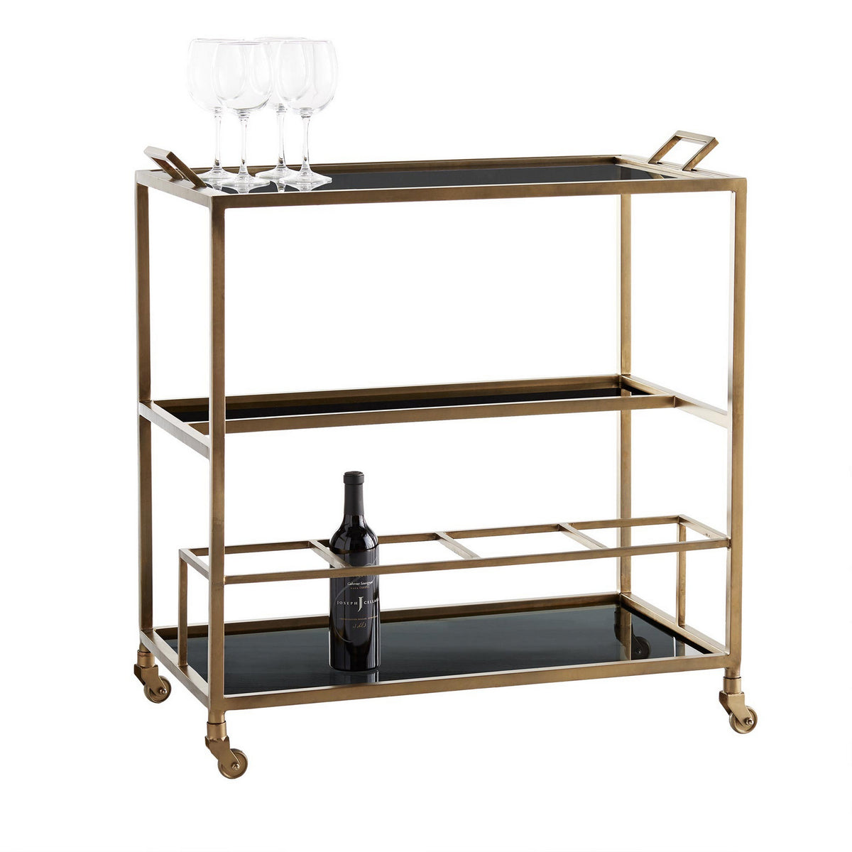 Jak Bar Cart in Antique Brass