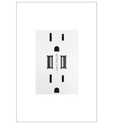 Adorne Dual USB/Outlet w/ Gloss White Wall Plate White