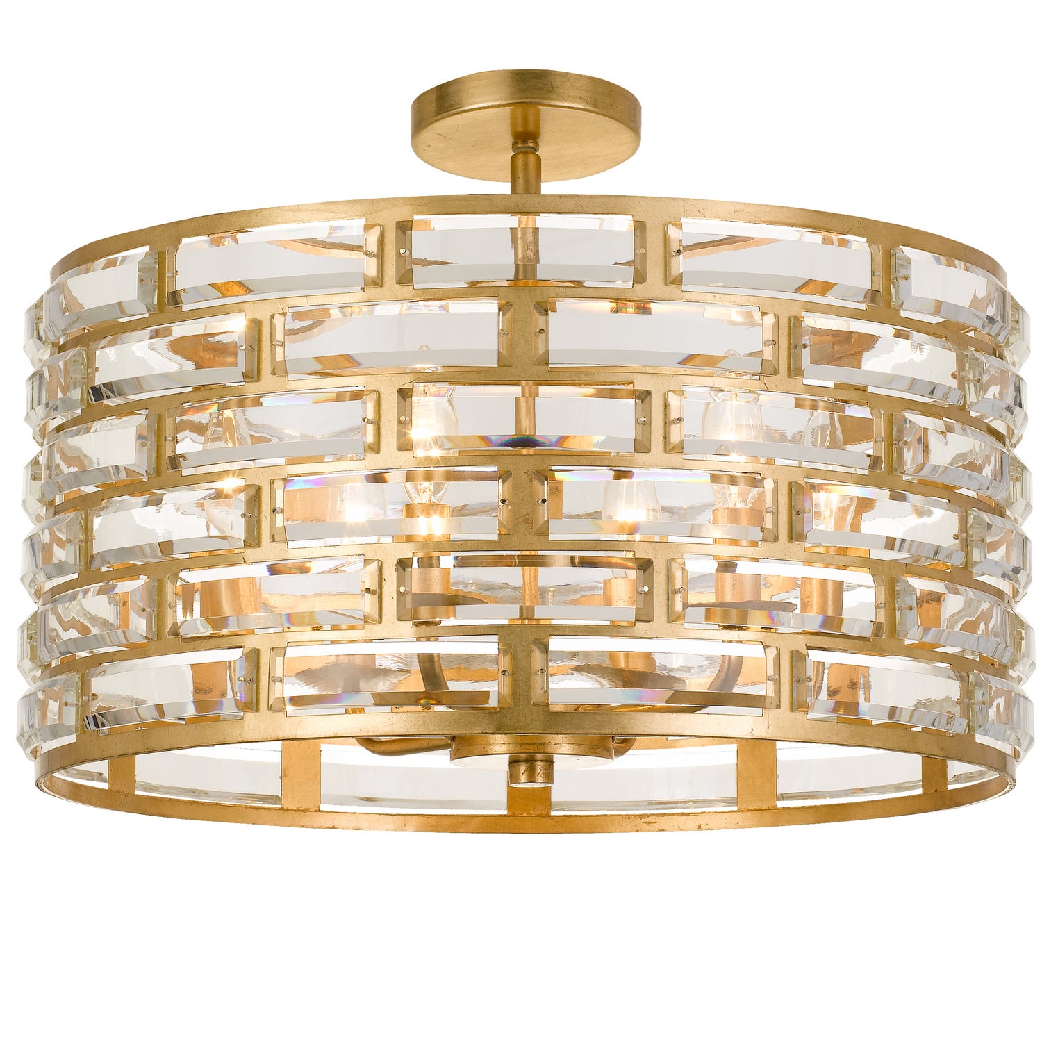 Meridian Six Light Semi Flush Mount in Antique Gold
