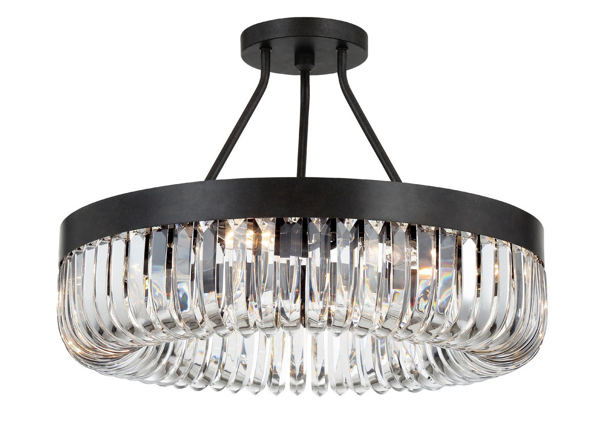 Alister Eight Light Semi Flush Mount in Charcoal Bronze