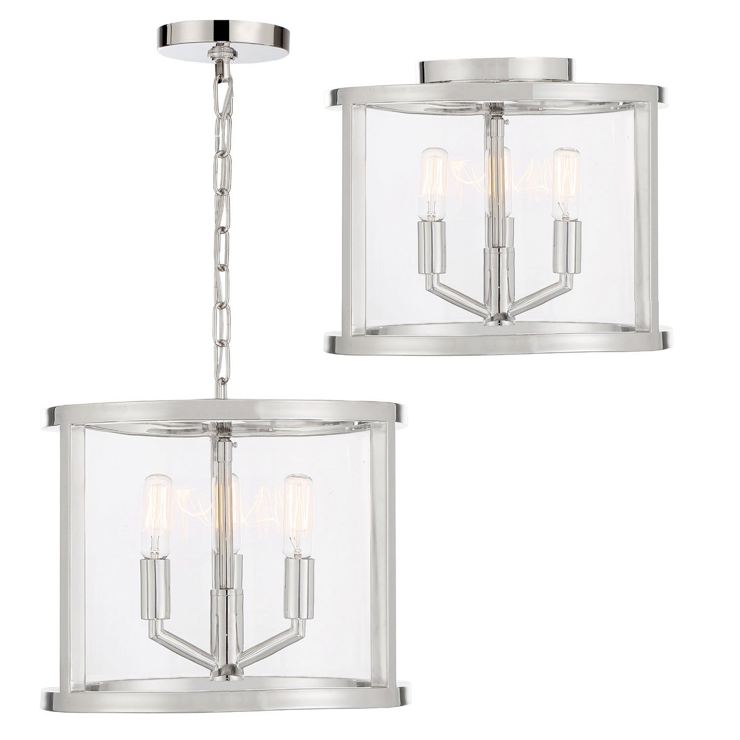 Devon Three Light Semi Flush Mount in Polished Nickel