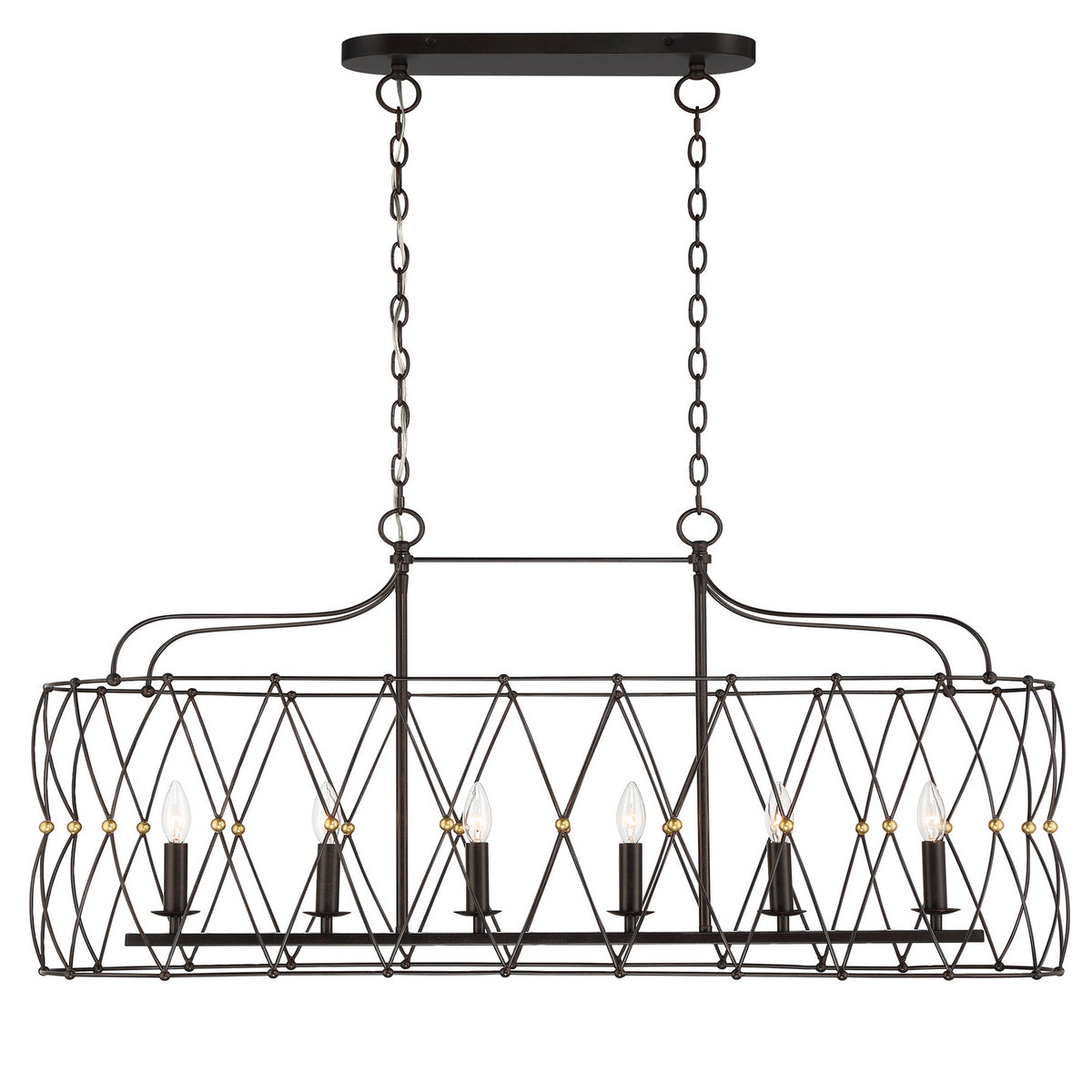Zucca Six Light Chandelier in English Bronze + Antique Gold