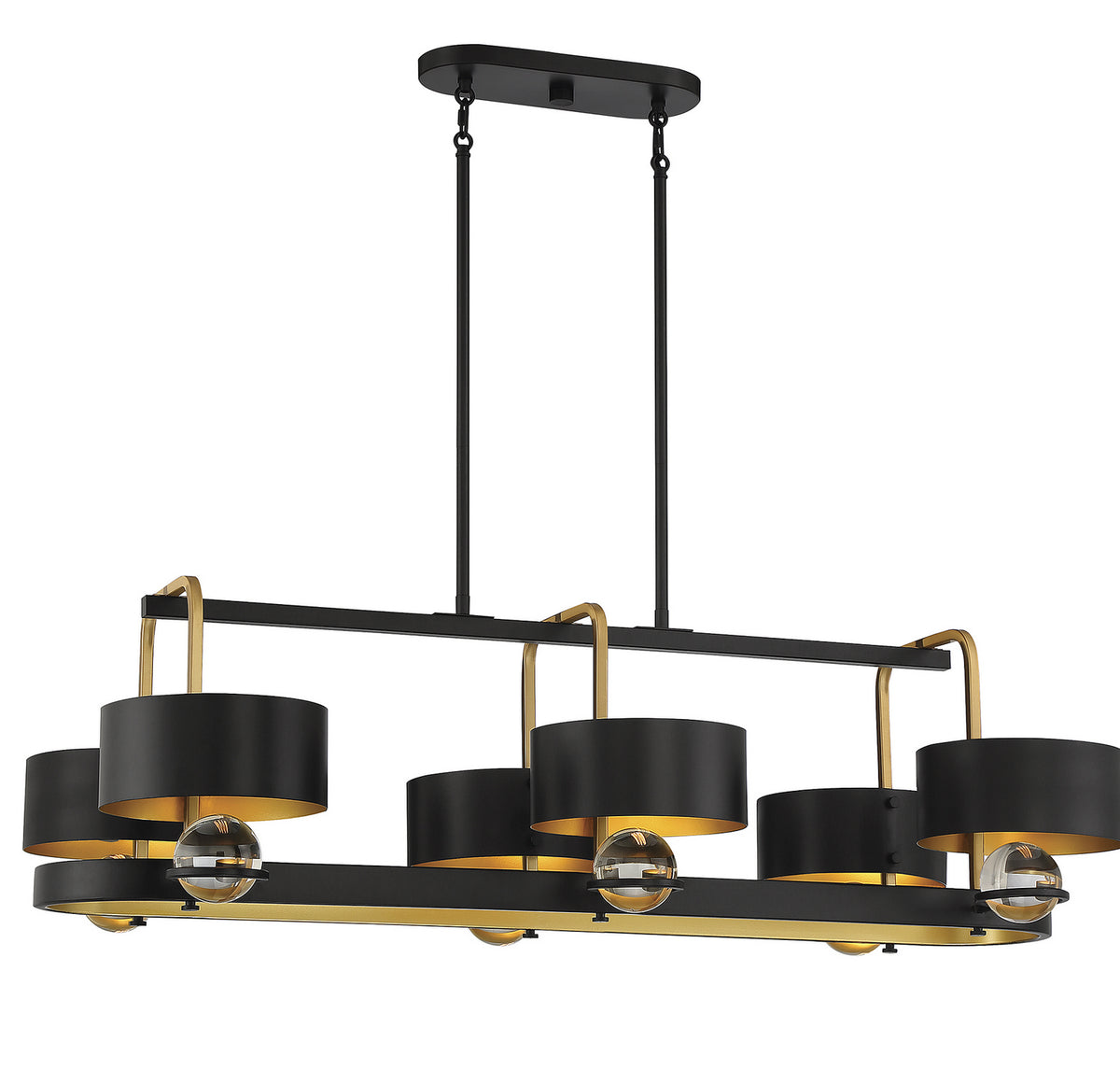 Chambord Six Light Linear Chandelier in Vintage Black W/ Warm Brass