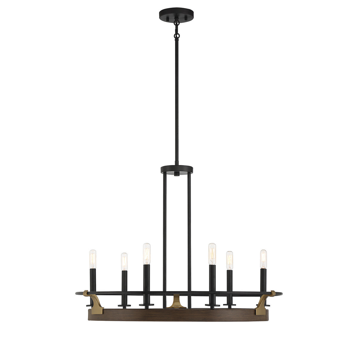 Icarus Six Light Chandelier in Burnished Brass W/ Walnut