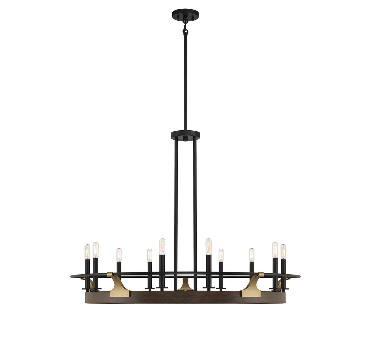 Icarus Ten Light Chandelier in Burnished Brass W/ Walnut