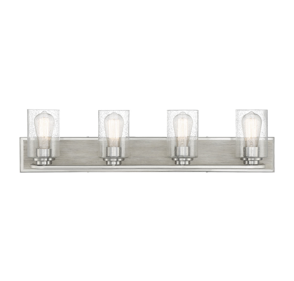 Sheppard Four Light Bathroom Vanity in Satin Nickel W/ Greywood
