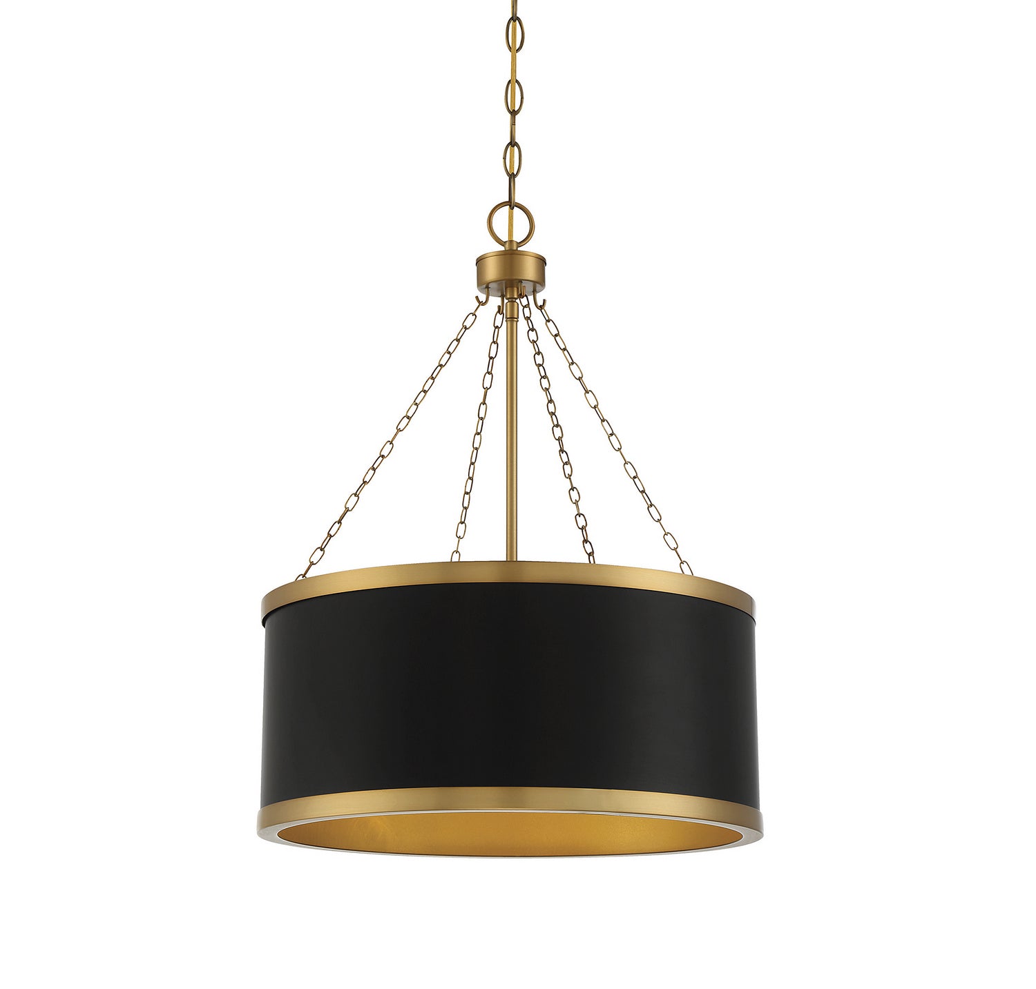Suspension Delphi six lumières en noir avec accents en laiton chaud