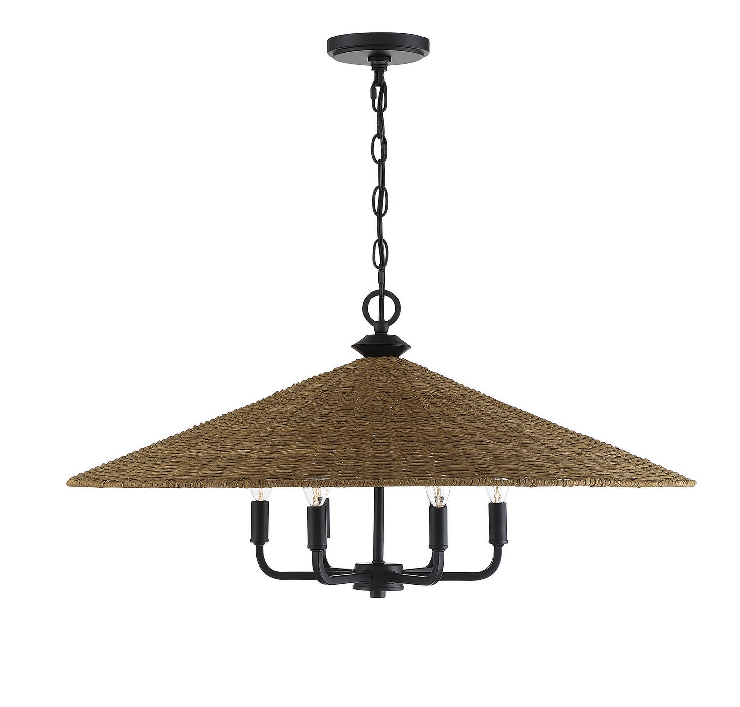 Eman Six Light Pendant in Matte Black with Dark Rattan