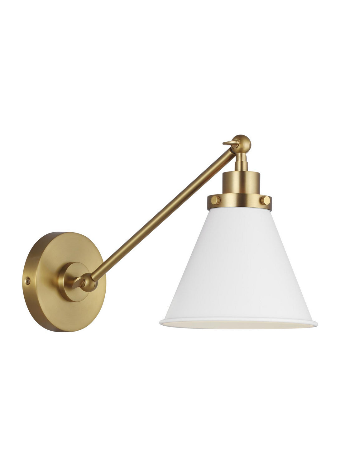 Wellfleet Single Arm Cone Task Sconce in Matte White And Burnished Brass