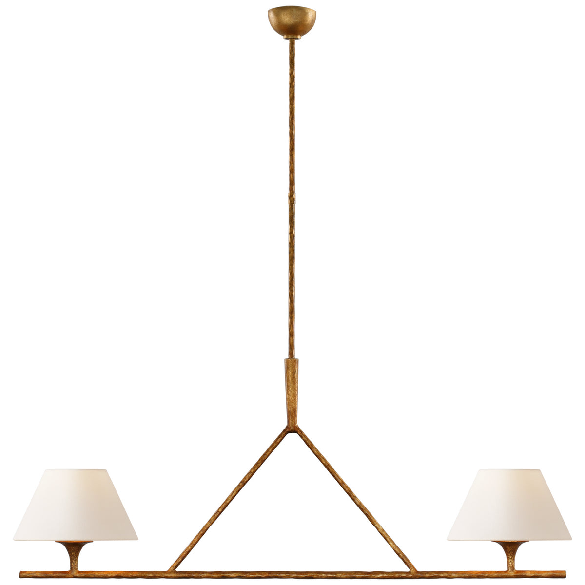 Lustre linéaire Cesta à deux lumières en fer doré