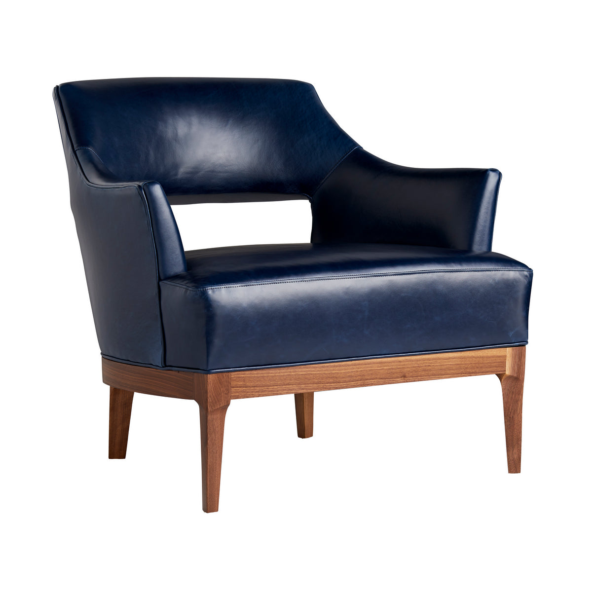 Fauteuil Laurette en cuir indigo et noyer