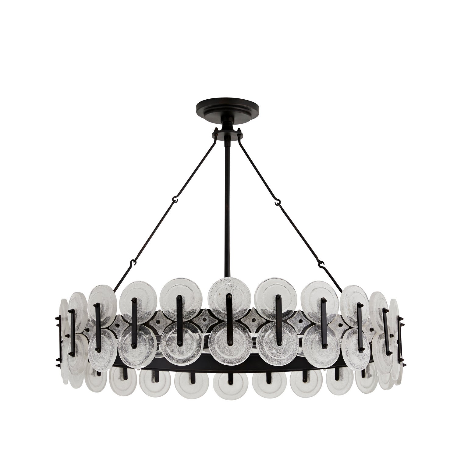 Rondelle Eight Light Chandelier in Blackened Iron