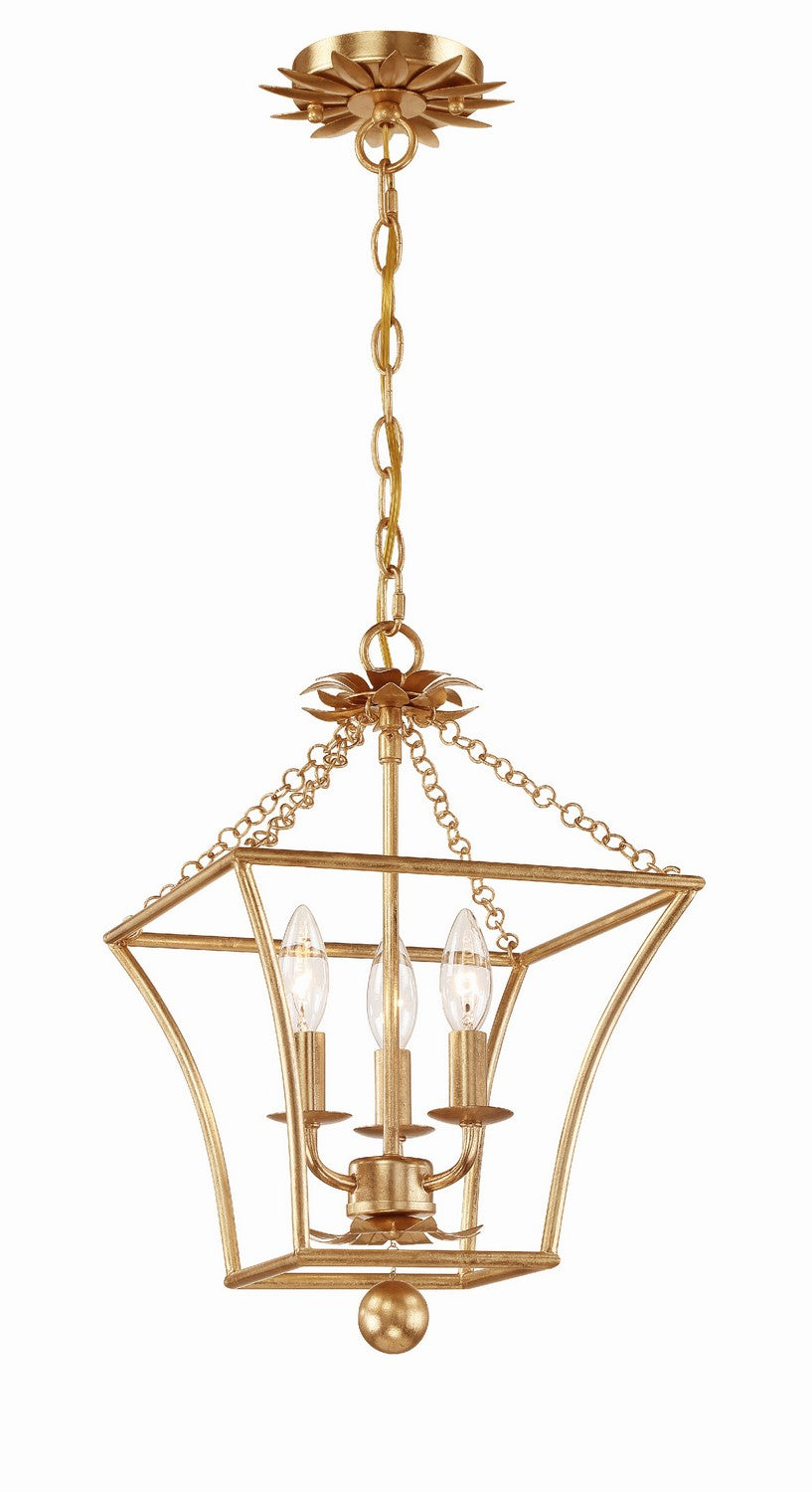 Broche Three Light Mini Chandelier in Antique Gold