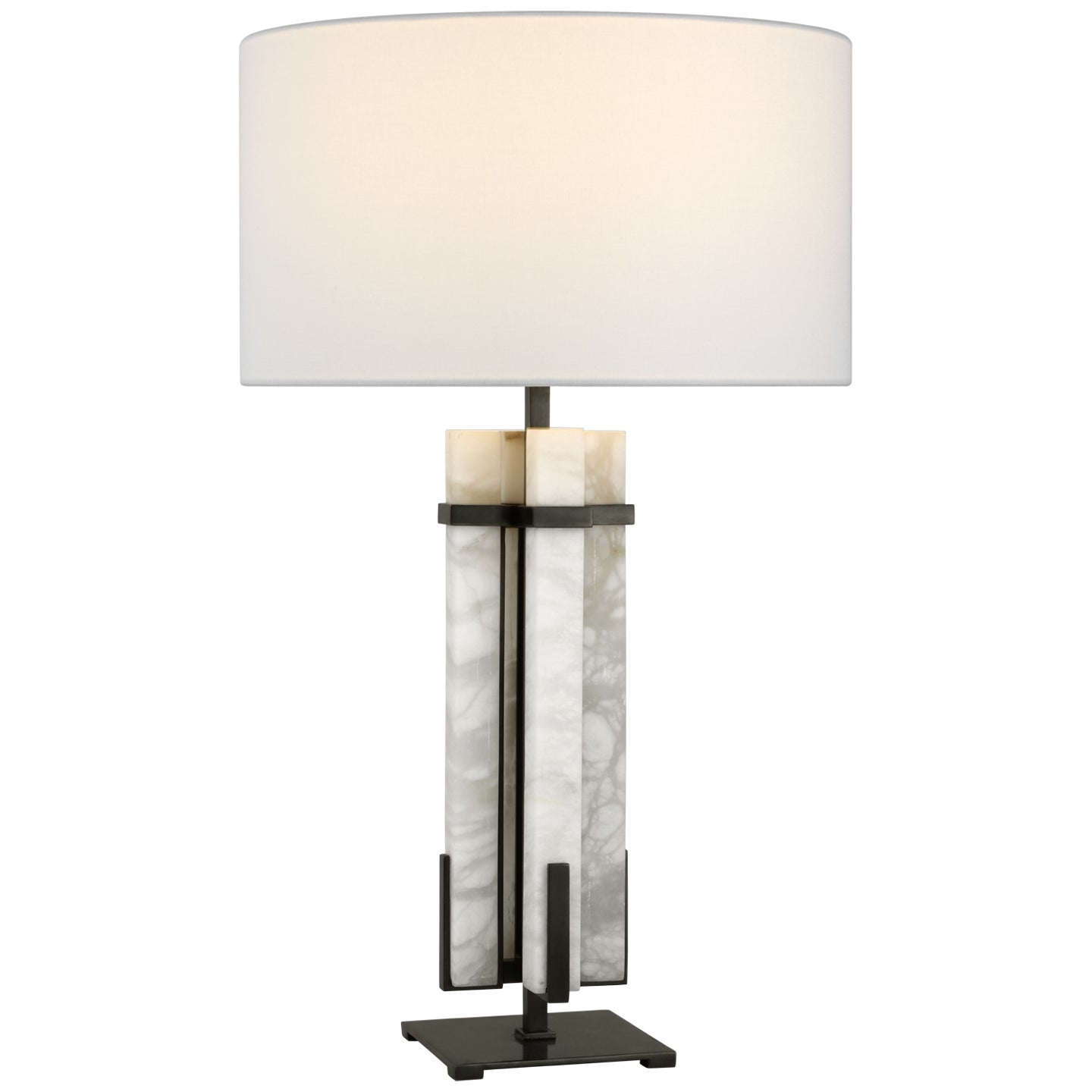 Malik Large Table Lamp in Bronze and Alabaster with Linen Shade