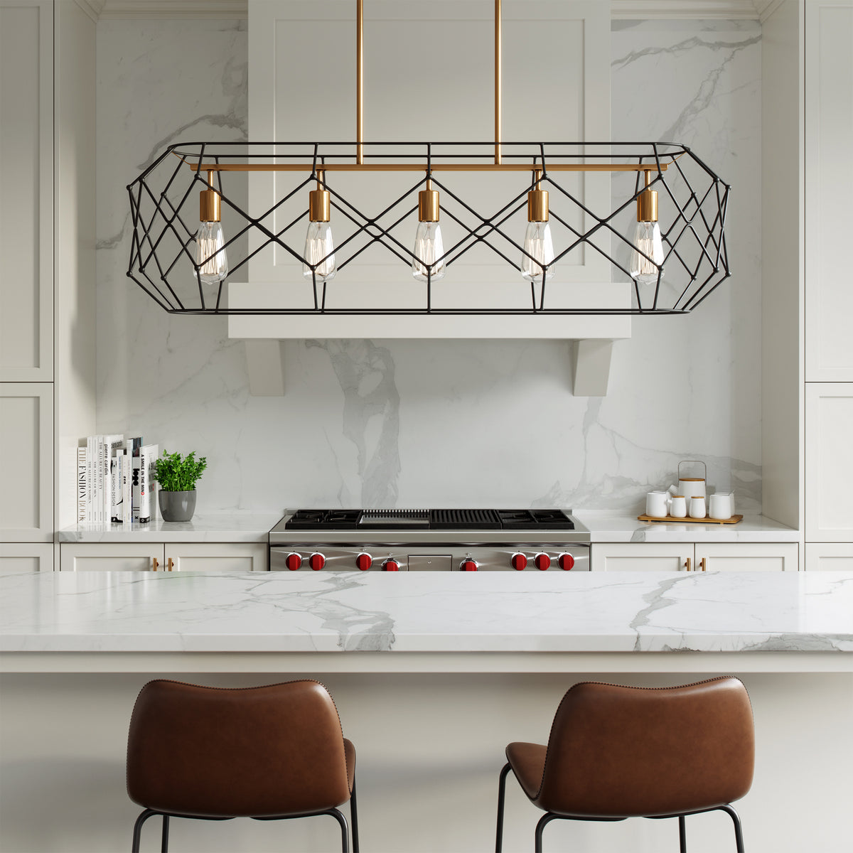 Zarra Five Light Linear Chandelier in Satin Brass