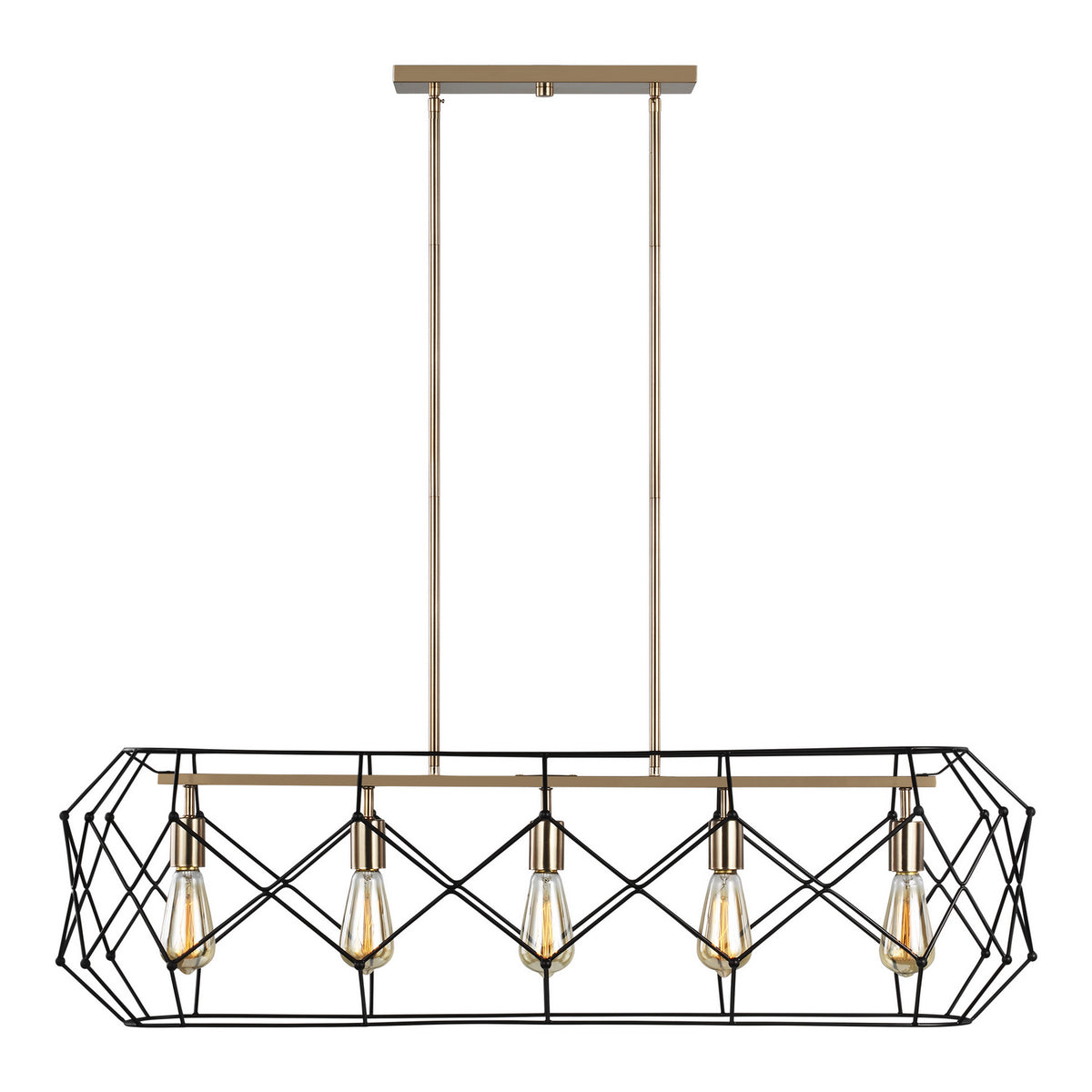 Zarra Five Light Linear Chandelier in Satin Brass