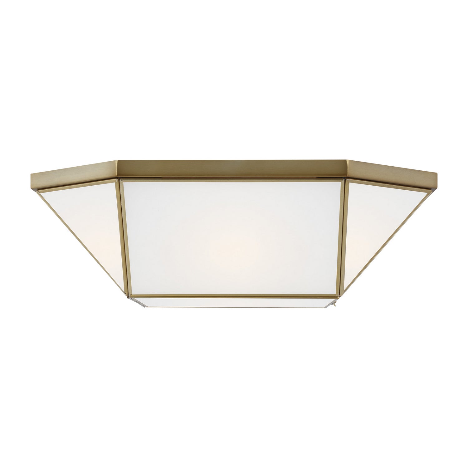 Morrison Four Light Flush Mount in Satin Brass w/ White Glass