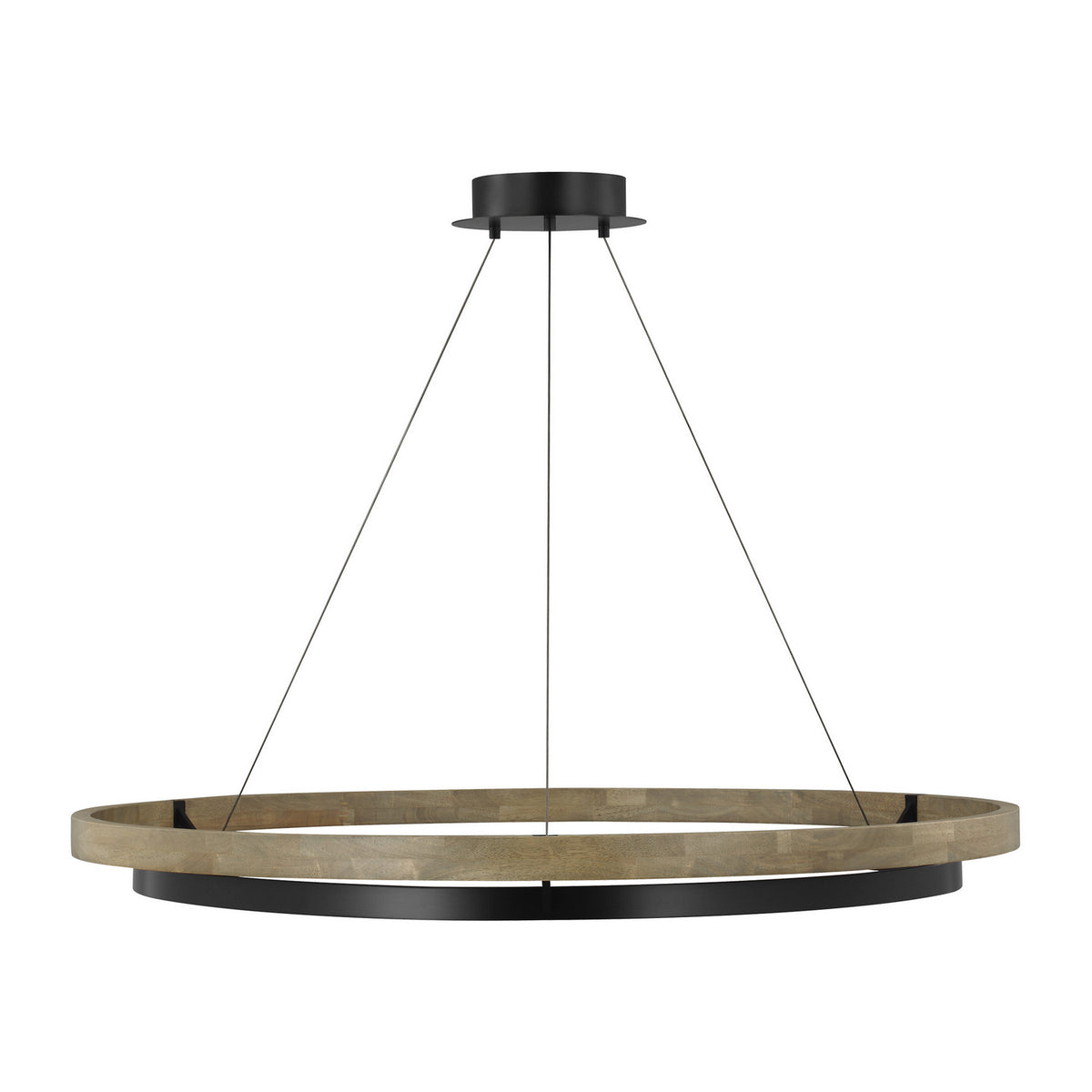Grace LED Chandelier in Matte Black/Weathered Oak Wood