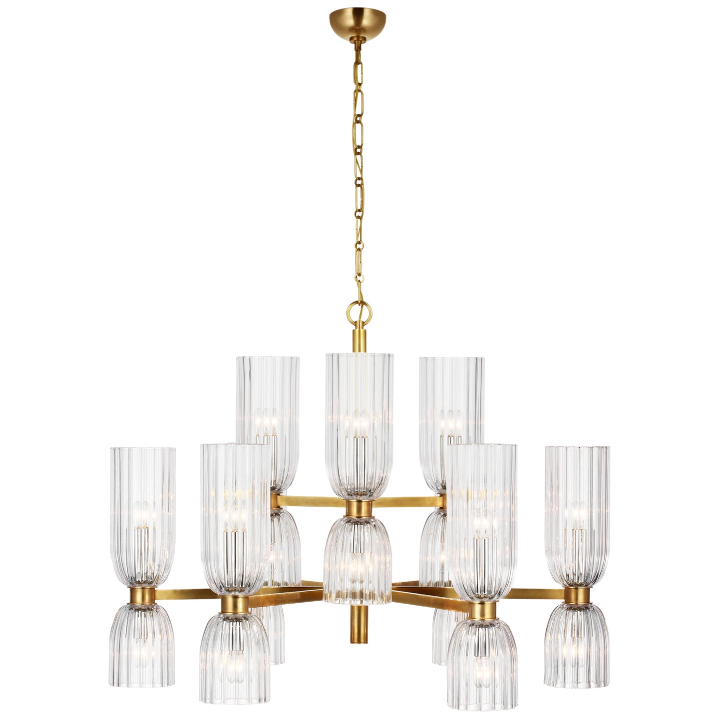 Asalea Medium Two-Tier Chandelier in Hand-Rubbed Antique Brass with Clear Glass. ARN 5500HAB-CG