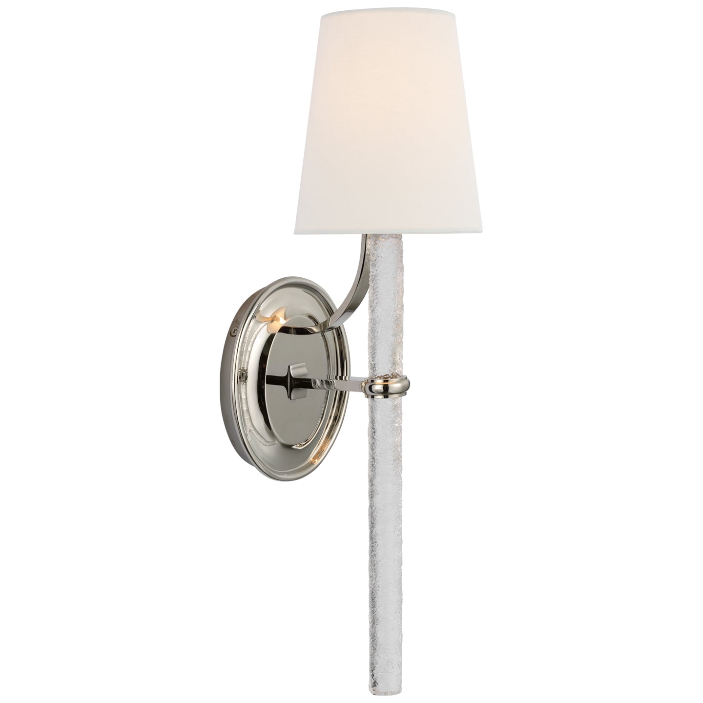Abigail Large Sconce in Polished Nickel and Clear Wavy Glass with Linen Shade